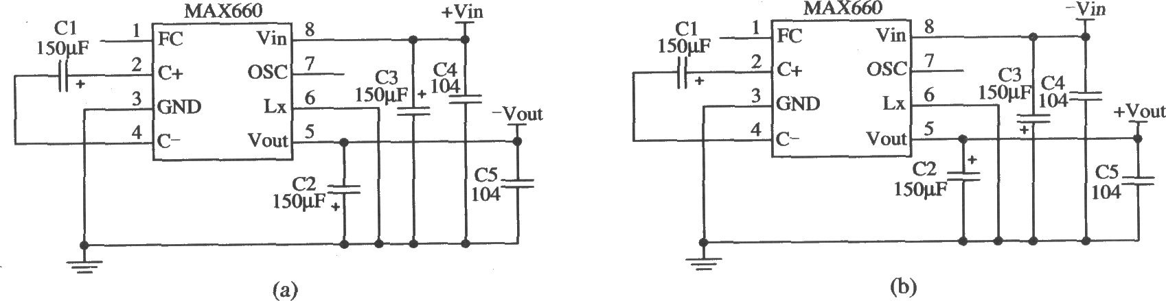 MAX660構(gòu)成輸入與輸出電壓反轉(zhuǎn)的應(yīng)用電路
