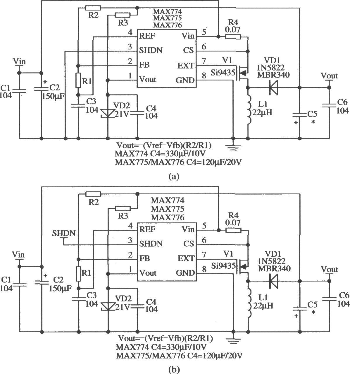 使用稳压二极管来满足基本驱动的应用电路(MAX774/MAX775/MAX776)