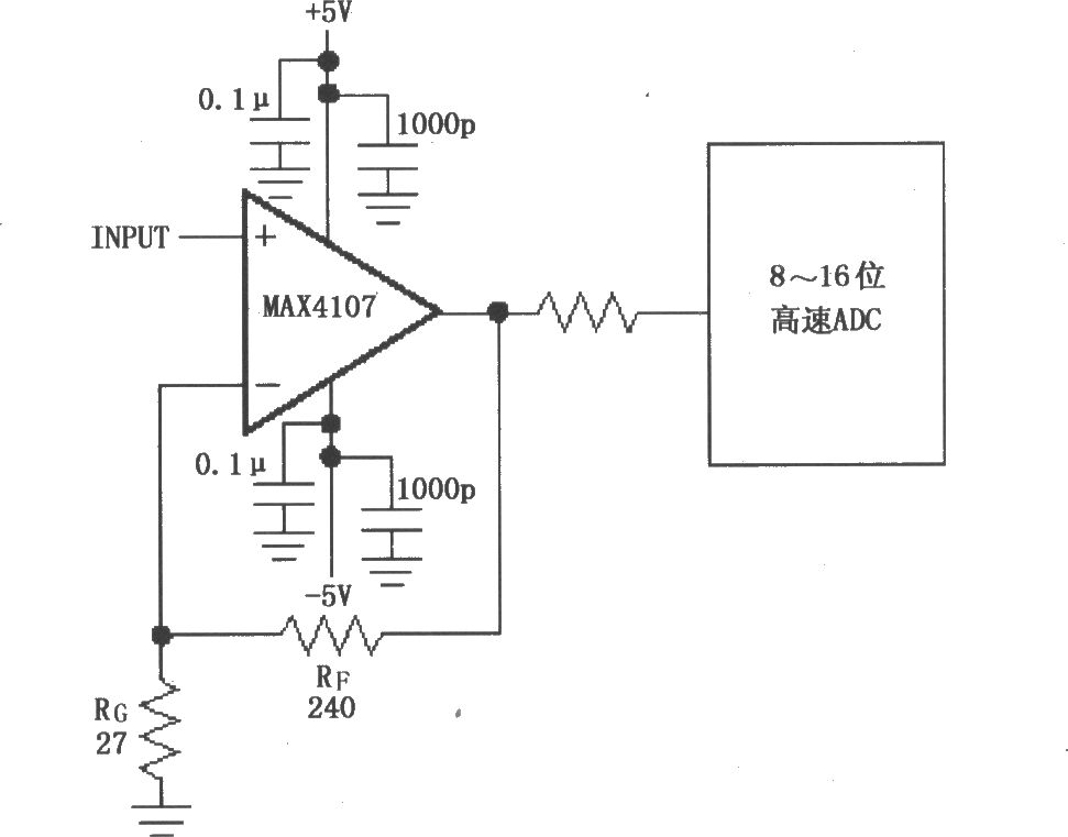 由MAX4107构成的同相增益电路