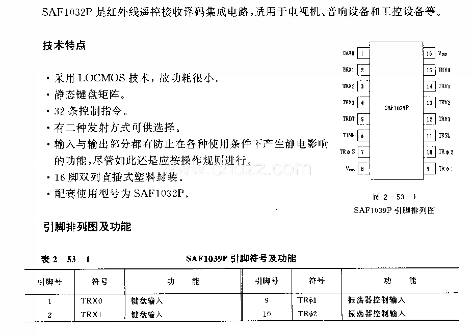 SAFl039P (電視機、音響設(shè)備和工控設(shè)備)紅外線遙控接收譯碼電路