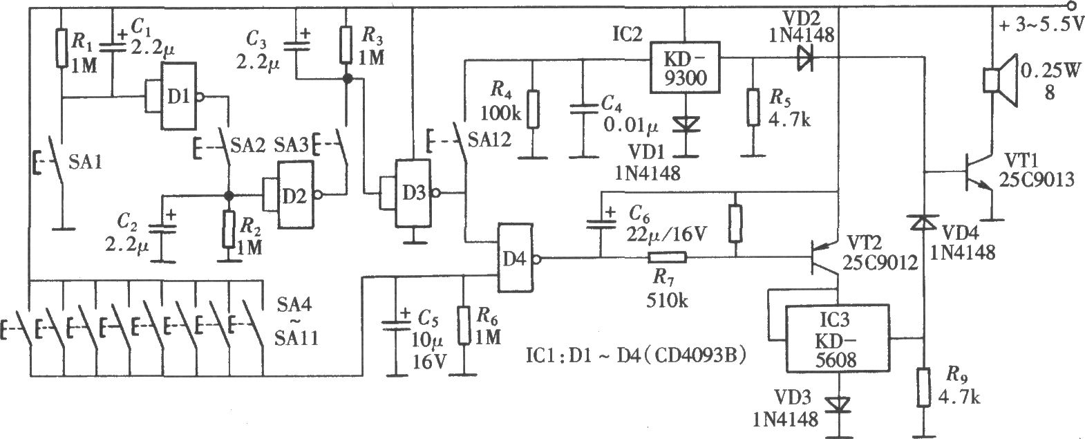 密碼式電子門鈴(CD4093B)