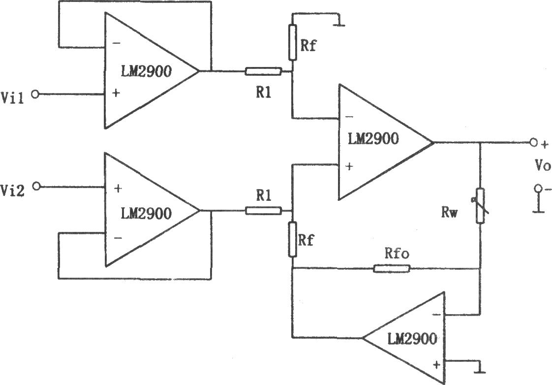 LM2900构成的增益可线性调节的减法电路