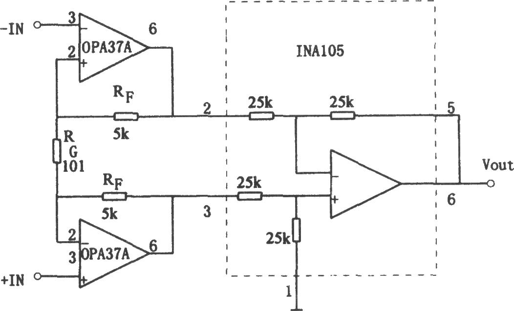 OPA37构成的低噪声仪用放大器
