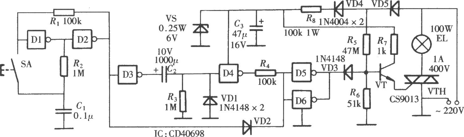 門電路組成的床頭延時燈