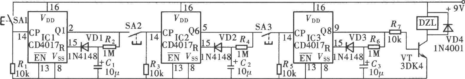 由CD4017组成的时控式密码锁电路