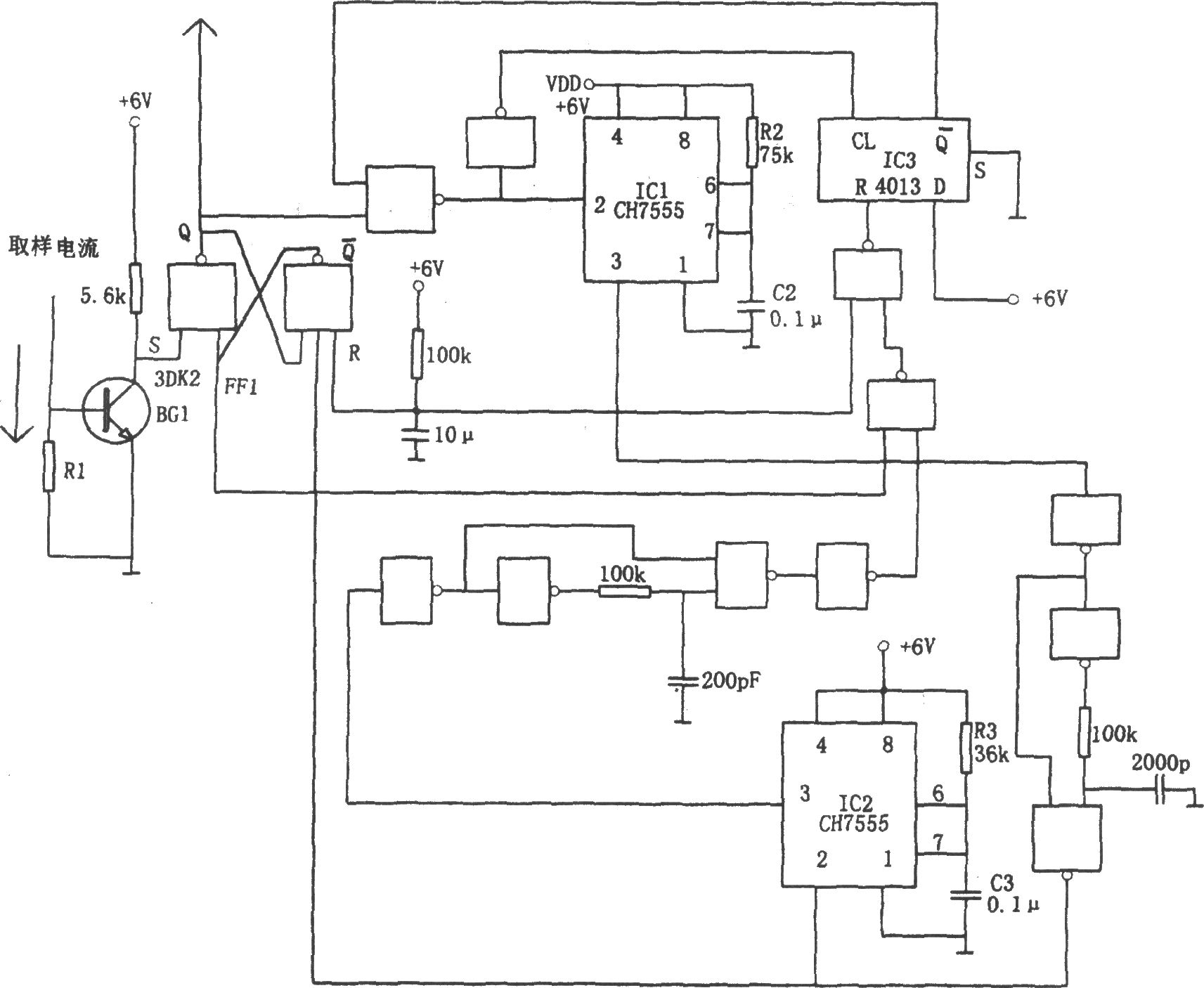 自啟動(dòng)式過(guò)流保護(hù)控制電路(CH7555、CD4013)