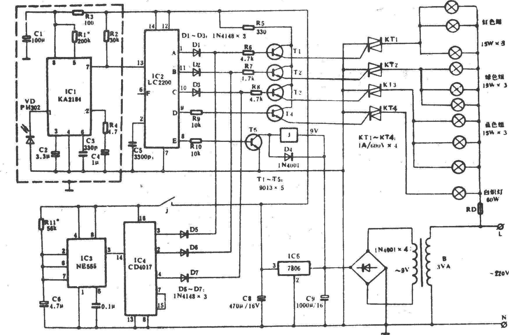 電風(fēng)扇紅外遙控電路(LC2190／2200)