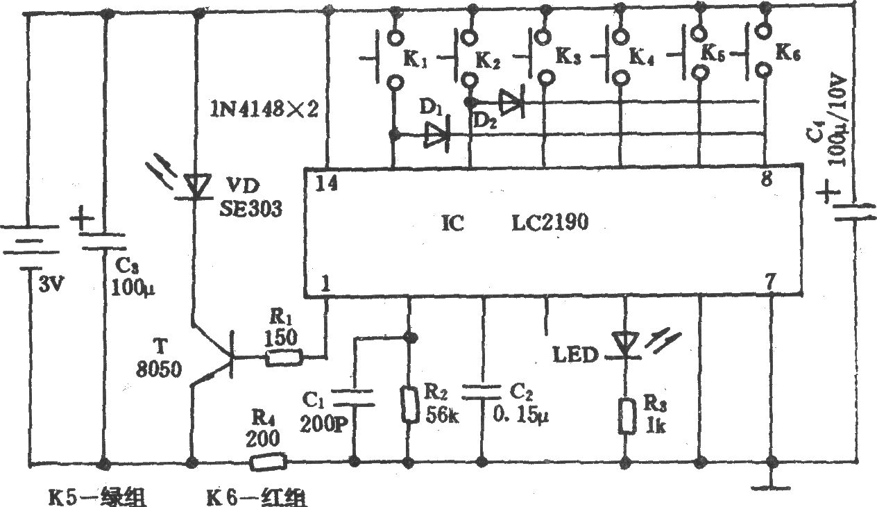 電風(fēng)扇紅外遙控電路(LC2190／2200)