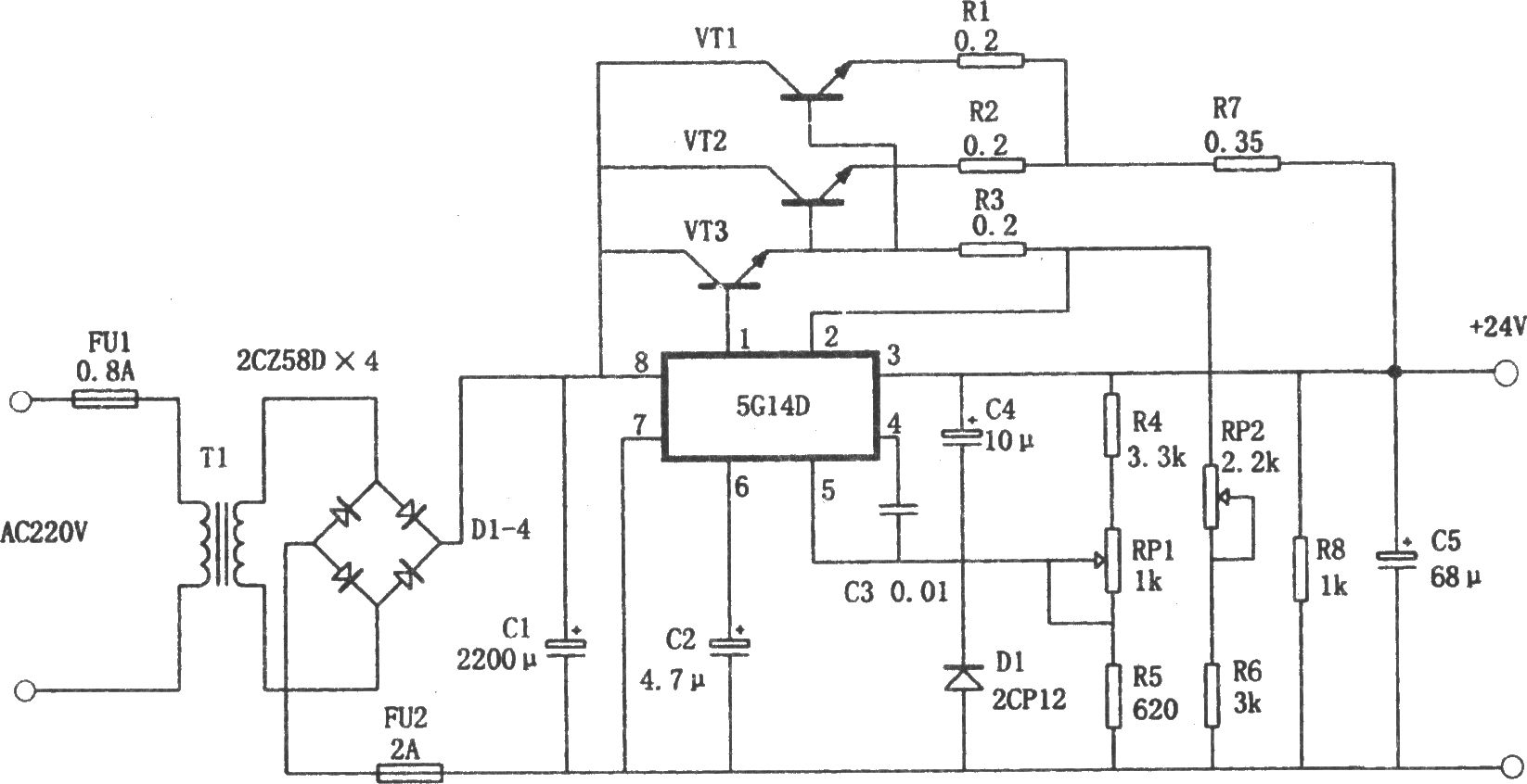 5G14D構(gòu)成的 24V、1.9A穩(wěn)壓電源