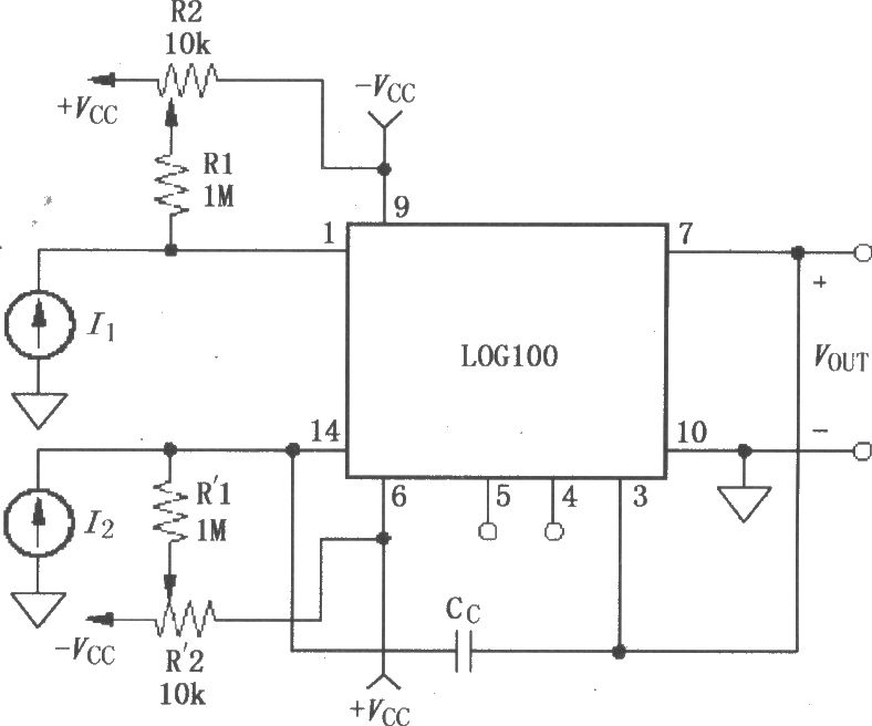 對數(shù)和對數(shù)比率放大器LOGl00的偏流調(diào)零電路