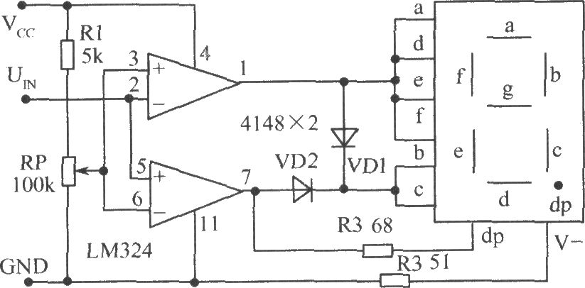 使用电压比较器LM324组成的电平测试电路