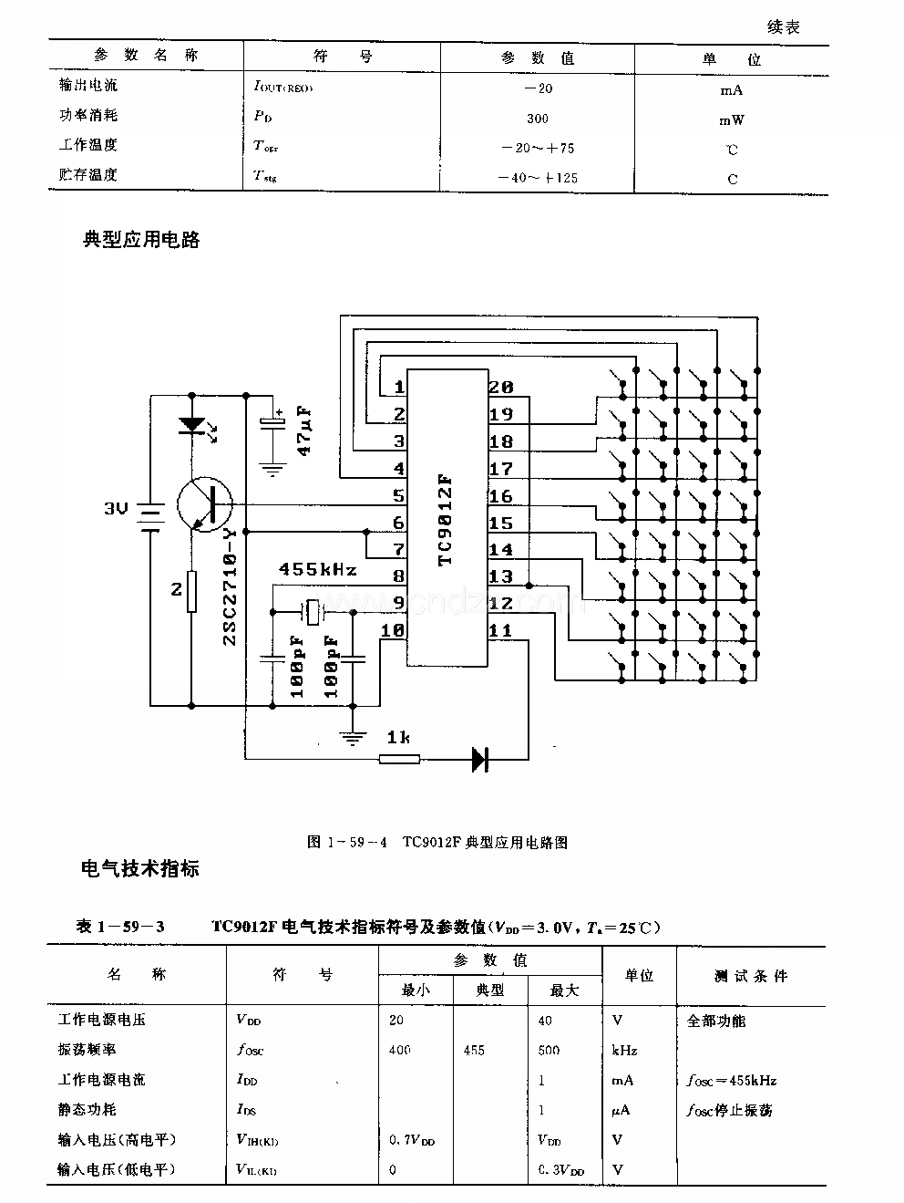 TC9012F(电视机、录像机和激光唱机)红外线遥控发射电路