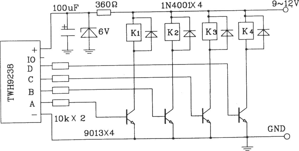 由TWH9236/9238微型無線電遙控組件構(gòu)成的遙控電路圖