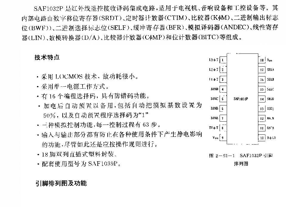 SAFl032F (电视机、音响设备和工控设备)红外线遥控接收译码电路