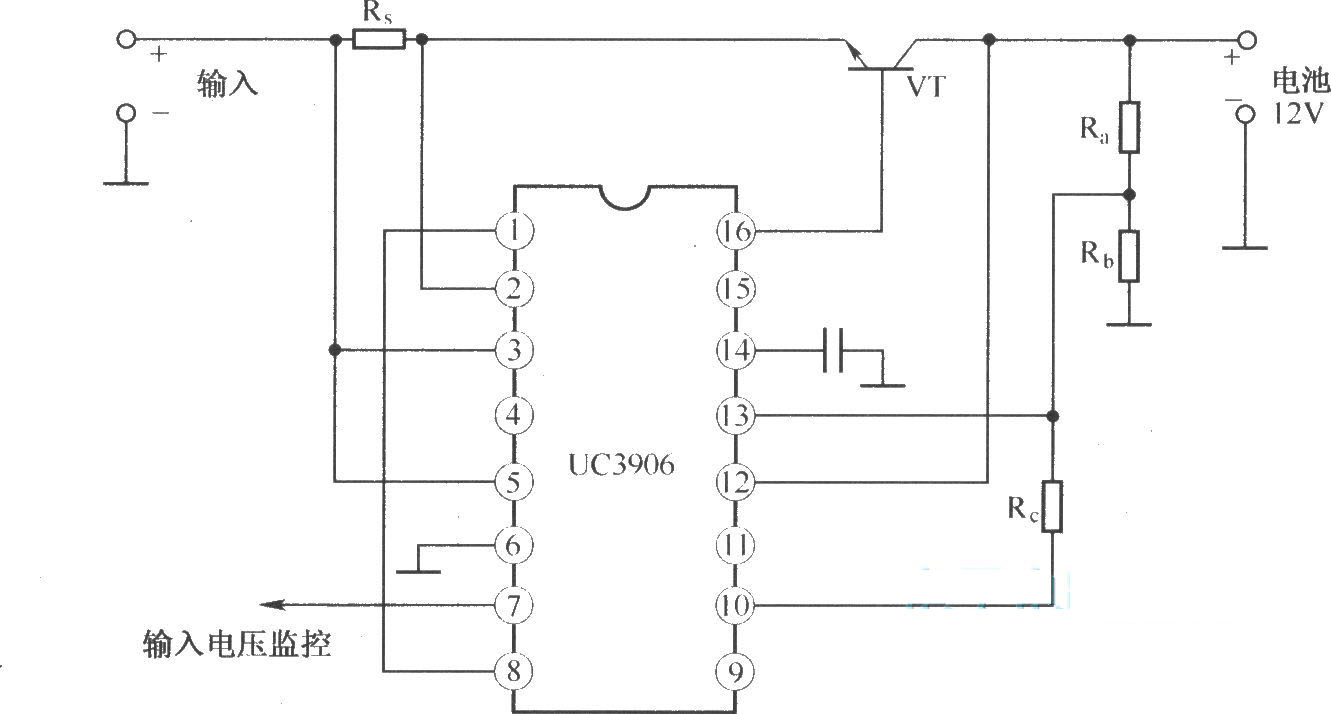 利用UC3906構(gòu)成的雙電平浮充充電器的基本電路