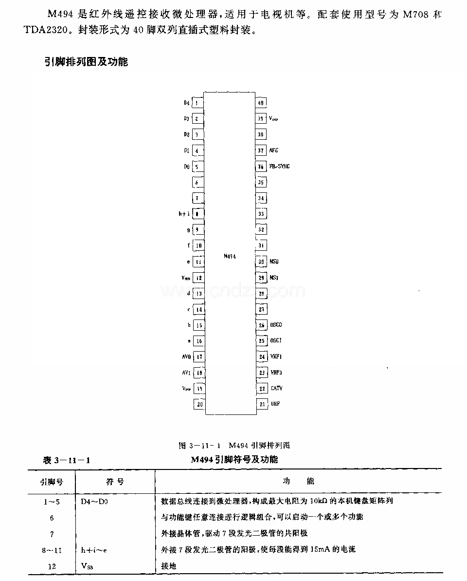 M494 (电视机)红外线遥控接收微处理器