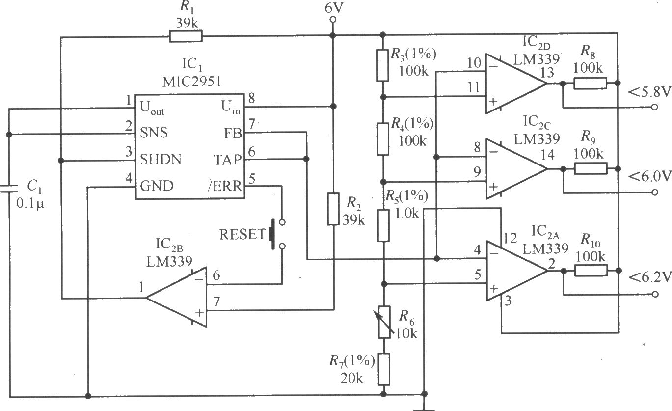 MIC2951构成的具有电性能状态指示器的稳压器电路