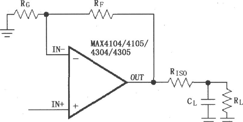 由MAX4104／4105／4304／4305构成的驱动电容性负载电路