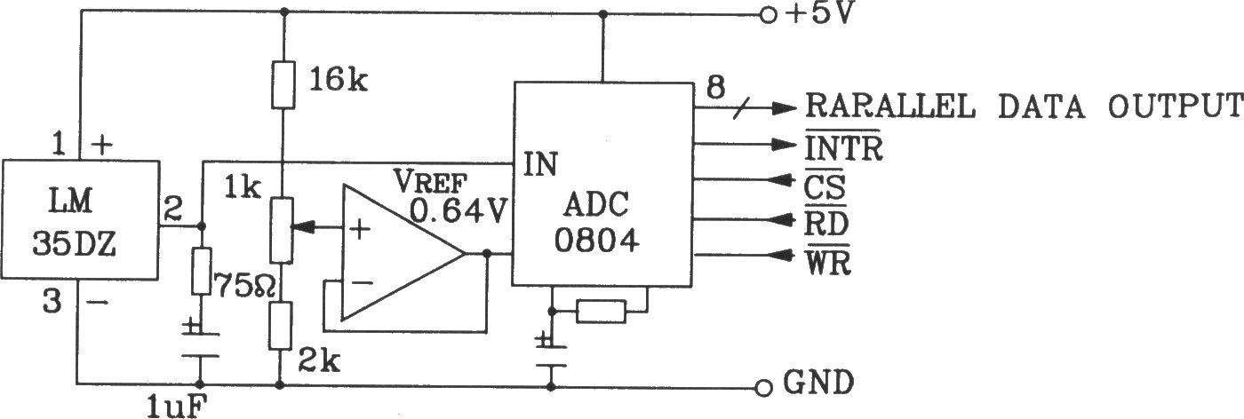 LM35DZ攝氏溫度傳感器構(gòu)成溫度量A／D轉(zhuǎn)換為并行三態(tài)輸出標(biāo)準(zhǔn)微機(jī)