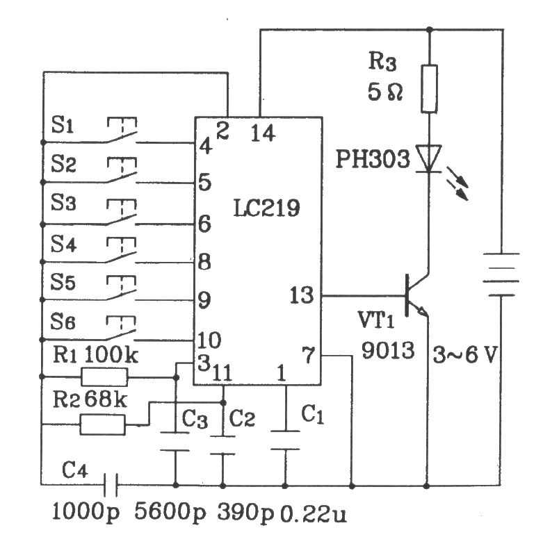 LC219/220A構(gòu)成紅外線遙控電機(jī)調(diào)速發(fā)射、接收電路圖