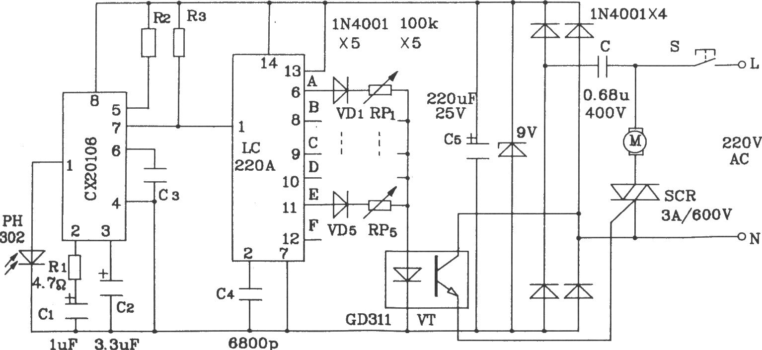 LC219/220A構(gòu)成紅外線遙控電機(jī)調(diào)速發(fā)射、接收電路圖