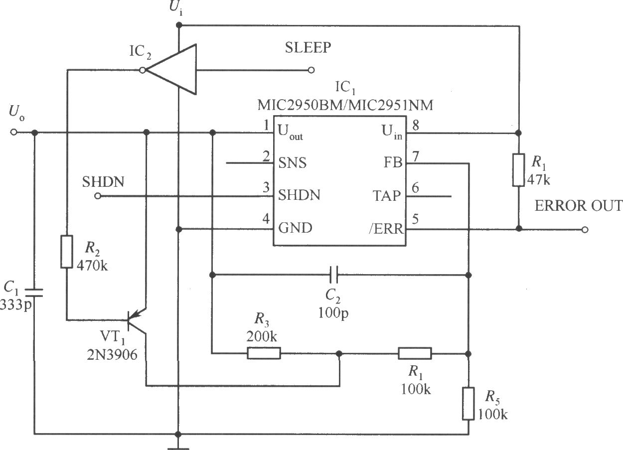 MIC2951構成的具有休眠功能的穩壓電源電路