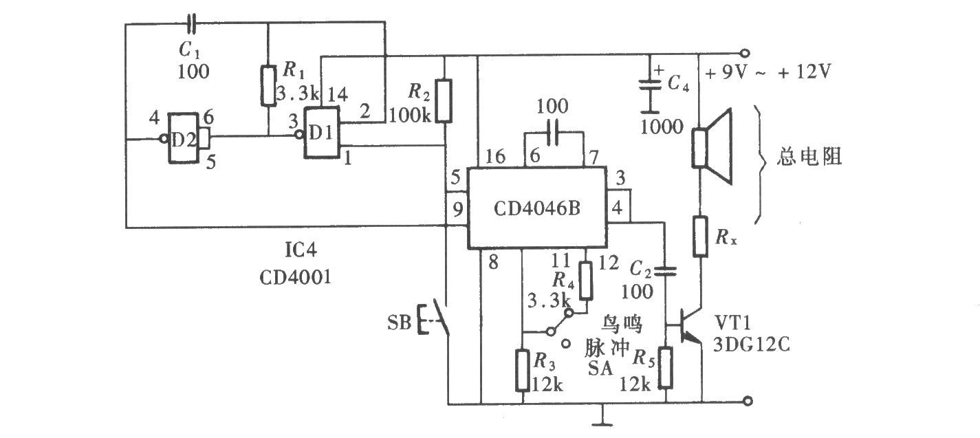 用CD4046组成的鸟鸣声发生器