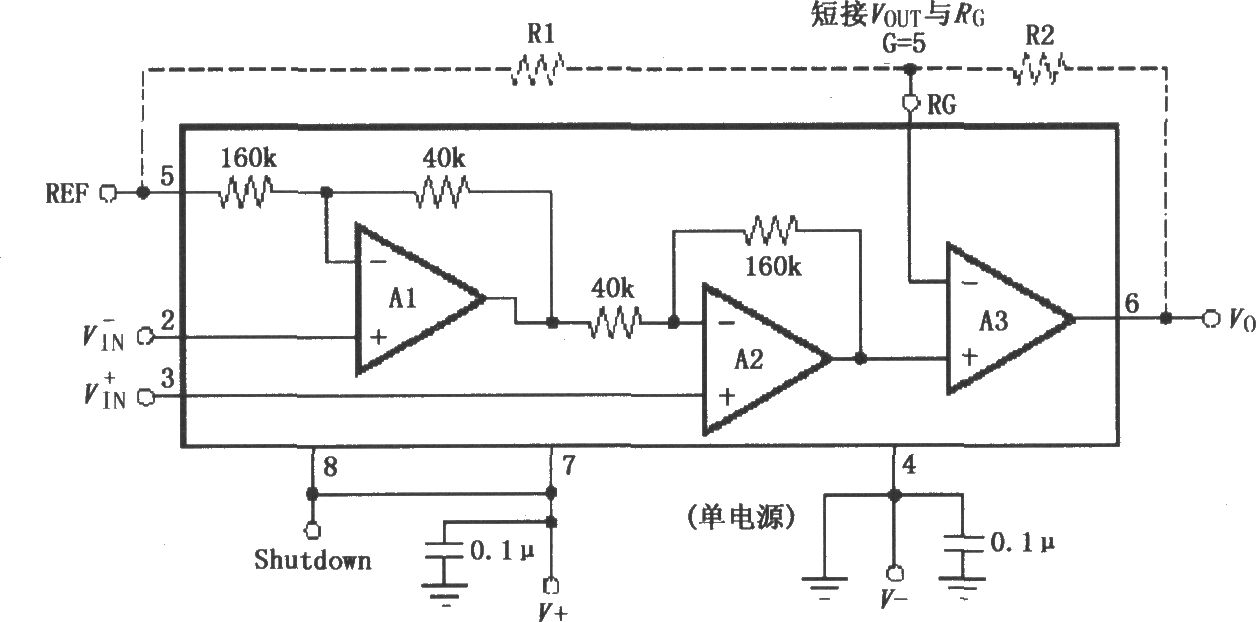 INA321／322的信號和電源的基本連接電路