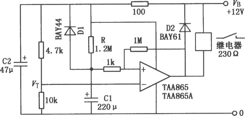 运放继电器延时释放电路