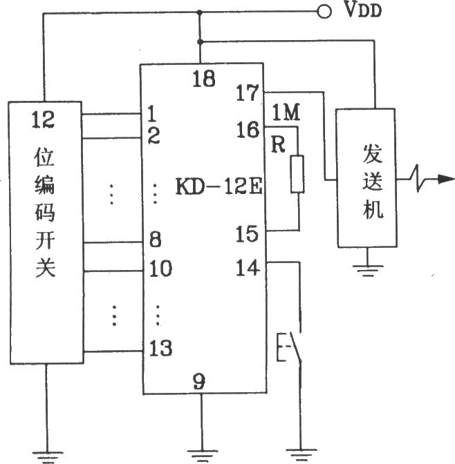 KD-12E/KD-12F構(gòu)成4096路單一功能遙控發(fā)射/接收應(yīng)用電路圖