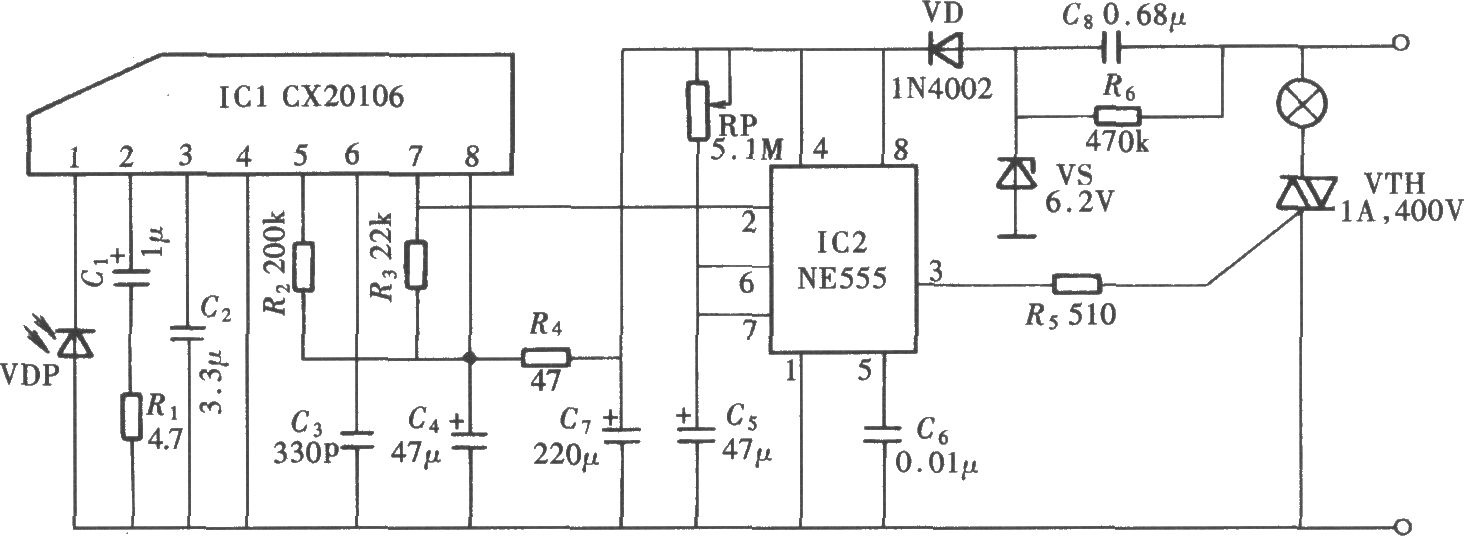 由CX20106、NE555组成的红外遥控延时节电开关