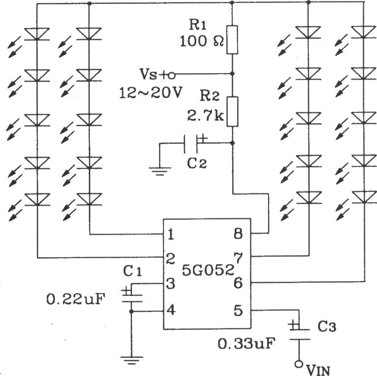 音響同步彩燈控制集成電路5G052典型應(yīng)用電路