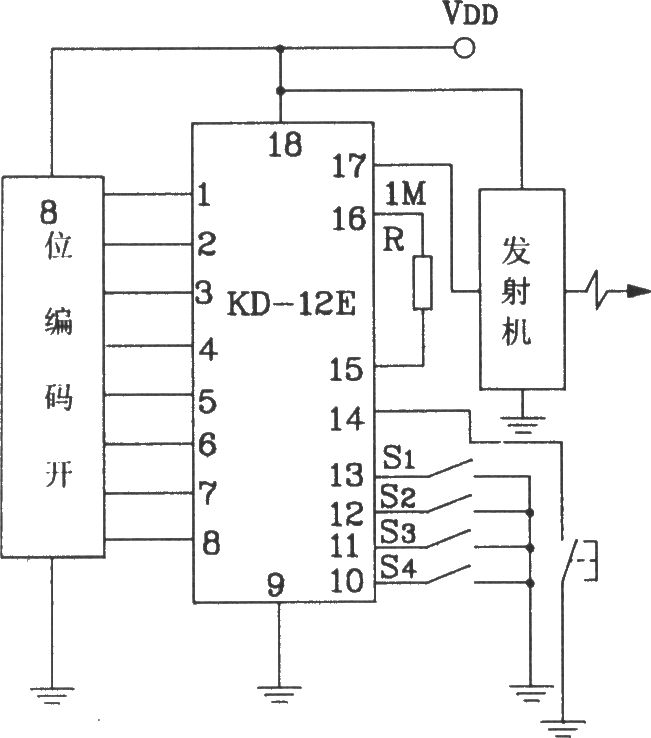 KD-12F構(gòu)成256路式功能遙控接收,、接收應(yīng)用電路圖