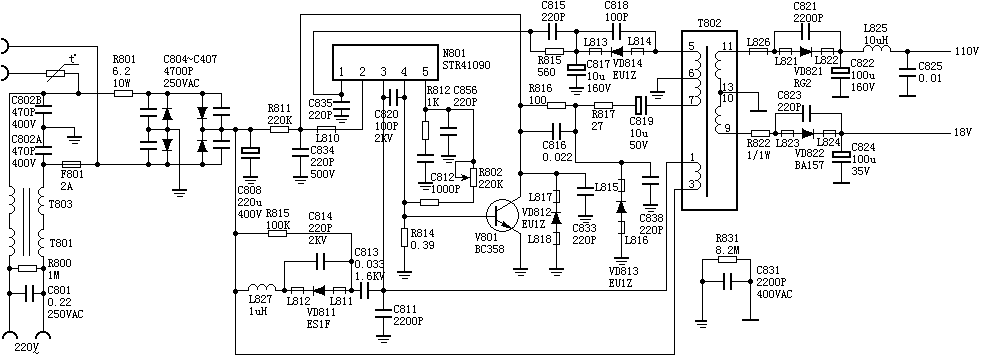 由STR41090組成的電源電路圖