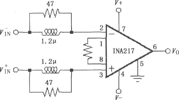 INA217的輸入穩(wěn)定網(wǎng)絡(luò)電路