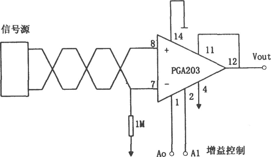 PGA203構(gòu)成的浮動信號源增益可編程放大器