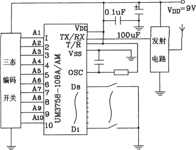 UM3758-108A/AM新型單片編碼,、解碼電路圖