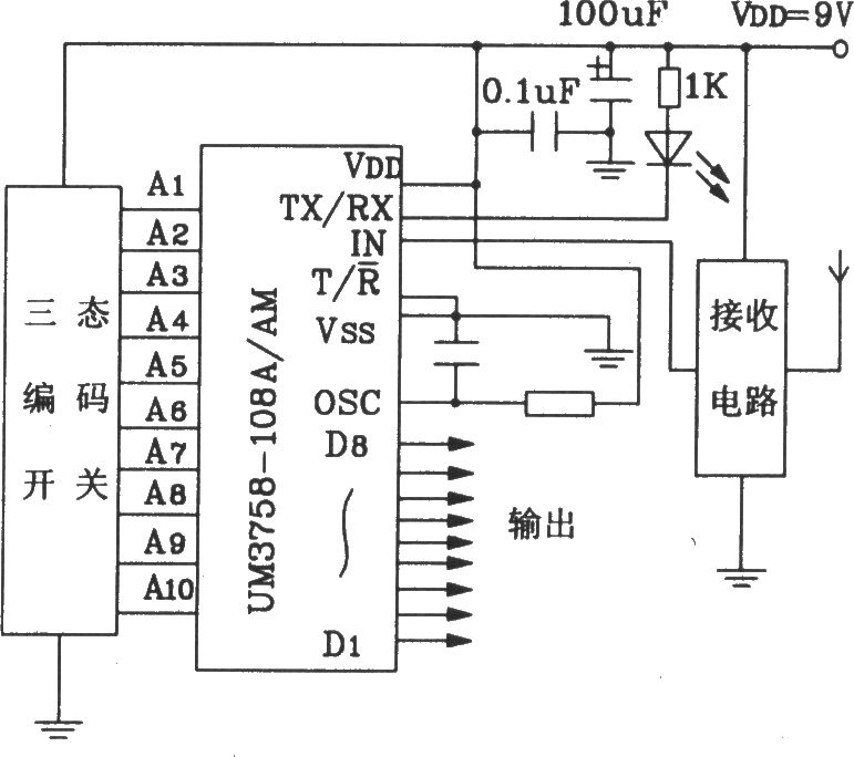 UM3758-108A/AM新型單片編碼,、解碼電路圖