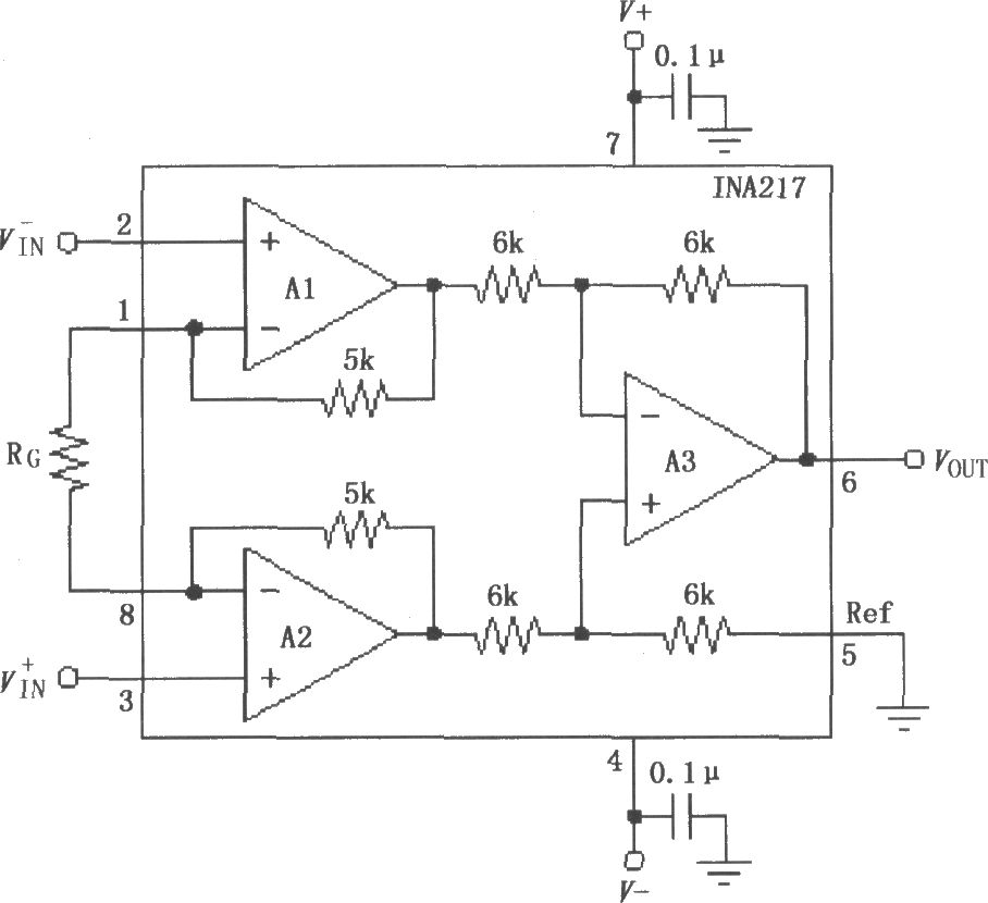 INA217信號和電源的基本連接電路