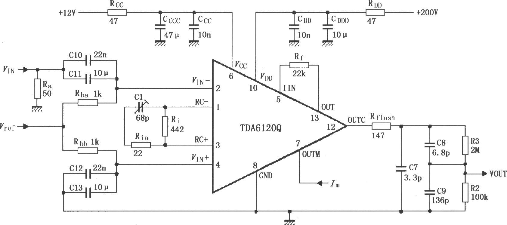 TDA6120Q的具有反馈因数1／83的测试电路