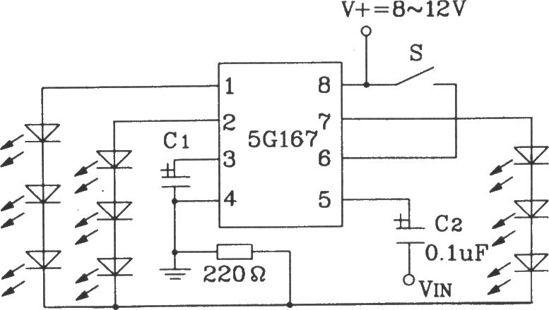 5G167音響同步彩燈控制集成電路典型應(yīng)用電路