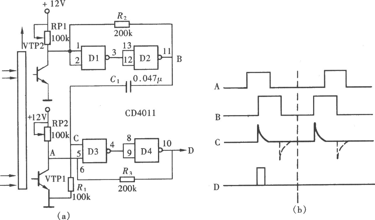 用門電路組成的運(yùn)動方向傳感器(CD4011)