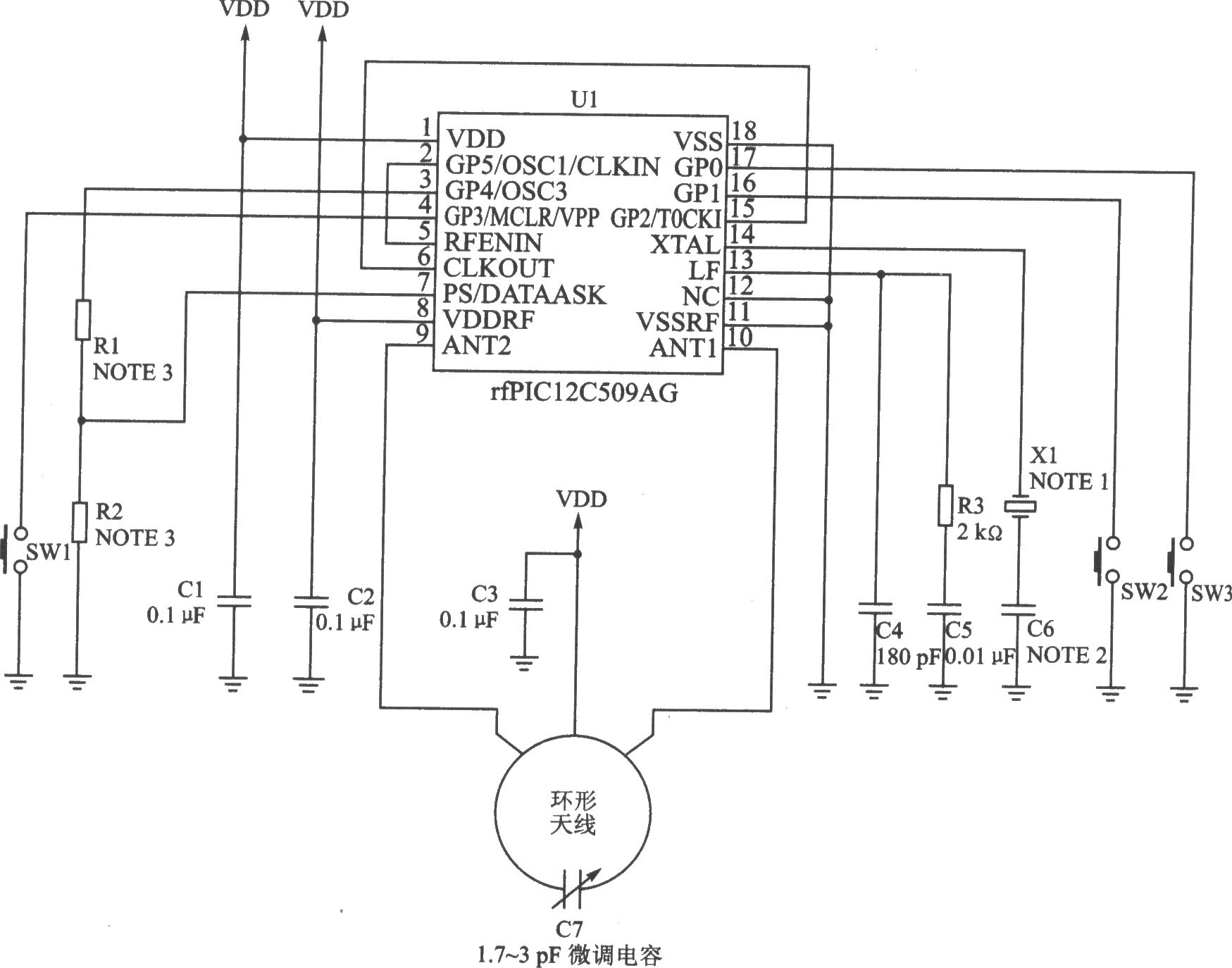 rfPICl2C509AG/509AF ASK/FSK 480～310 MHz帶8位微控制器發(fā)射器