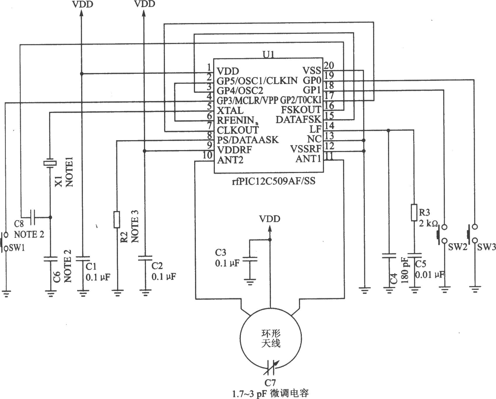 rfPICl2C509AG/509AF ASK/FSK 480～310 MHz帶8位微控制器發(fā)射器