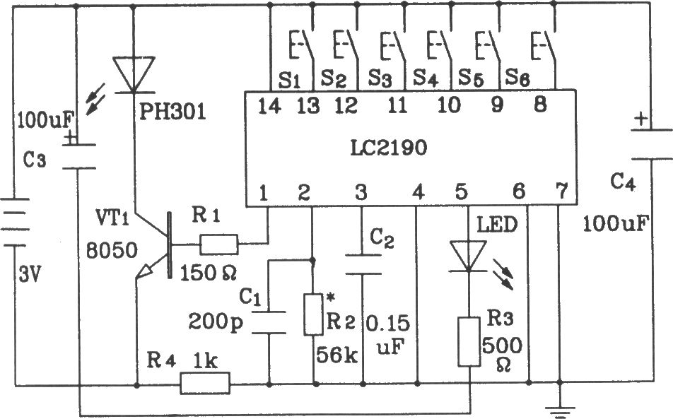 LC2200構(gòu)成收錄機(jī)音量遙控控制電路圖