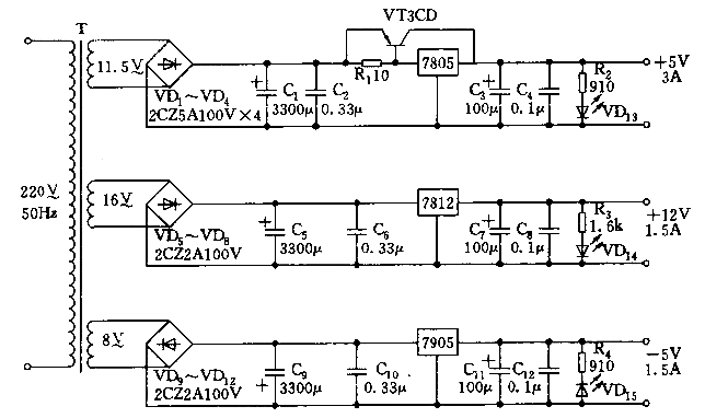 電源電路： 12V,，±5V