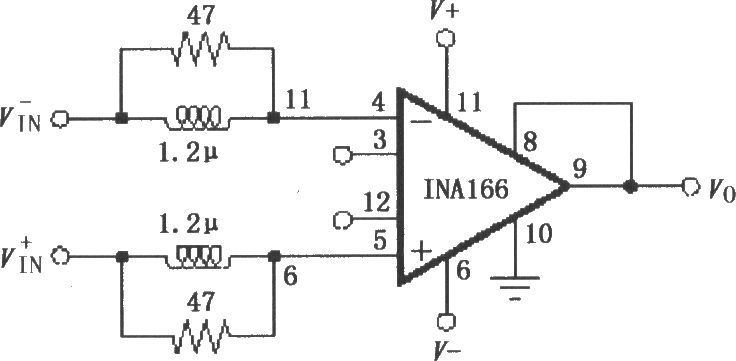 INA166的輸入穩(wěn)定網(wǎng)絡(luò)電路