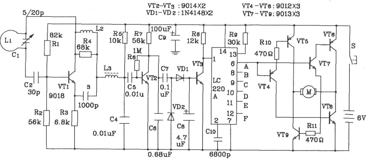 LC219/220A構(gòu)成玩逐步形具汽車無(wú)線電遙控發(fā)射、接收應(yīng)用電路圖