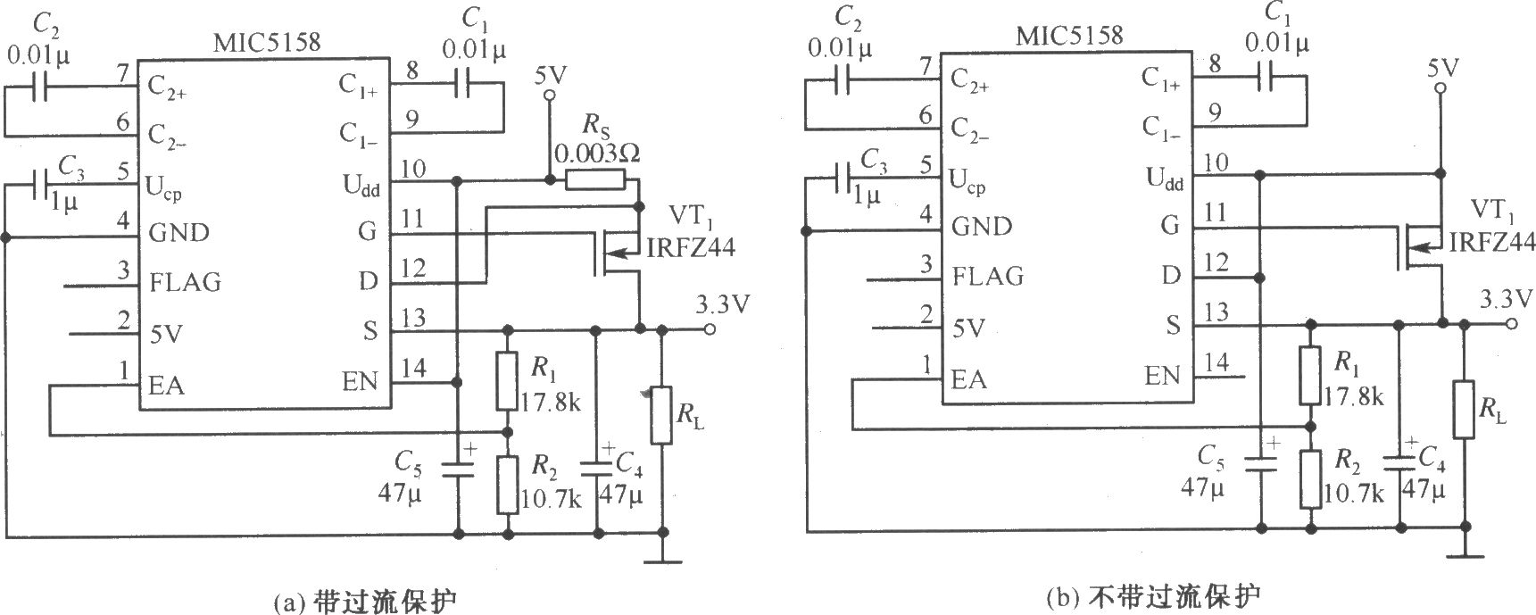 MIC5158構成的外圍電路簡單的5V輸入、3.3V／10A輸出的線性穩壓器