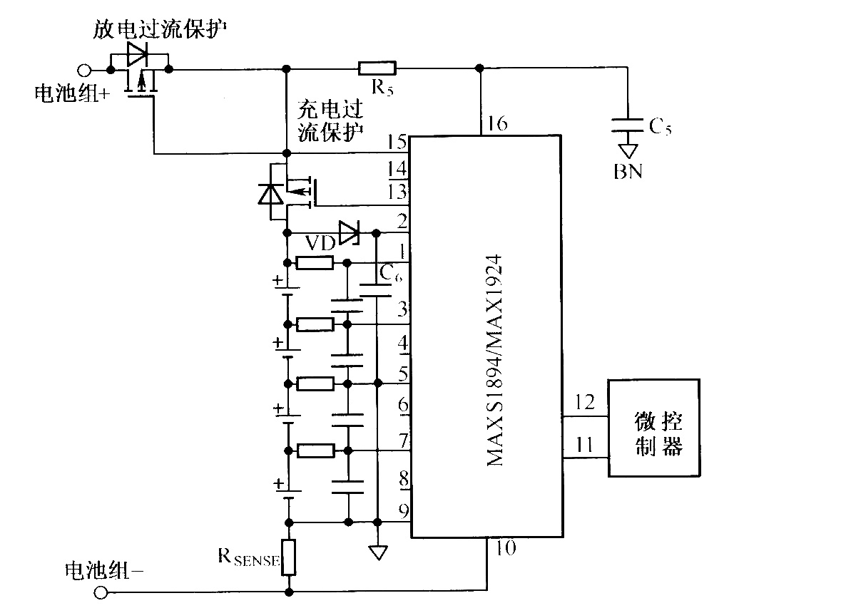 利用MAX1894/MAX1924組成的沒有預充電功能的典型應用電路